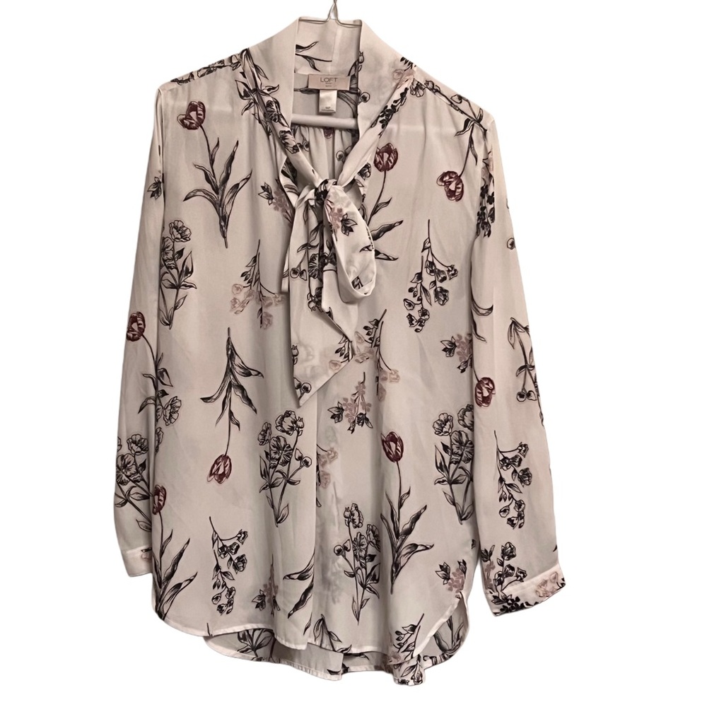 Loft Floral Print Vintage Style Bow Tied V Neck Smock Blouse